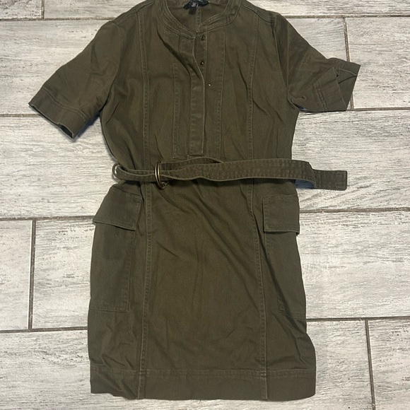 Banana Republic Shirt Dress Womens Olive Green 3/4 Sleeve Belted Army Style Sz 0 - Picture 3 of 6